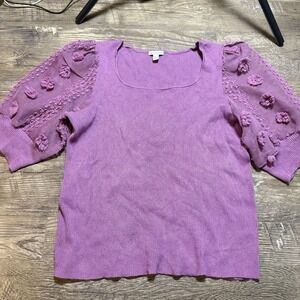 Cato Women's Top Puff Sheer Floral Sleeve Ribbed Stretch Professional 18/20‎ W